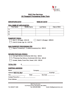 UK Passport Processing Order Form