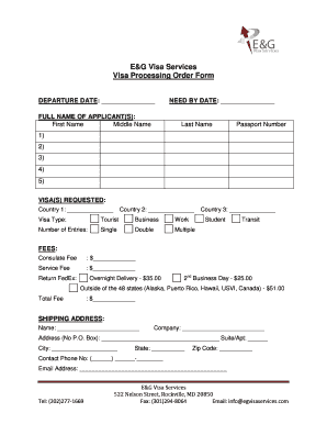 Visa Processing Order Form