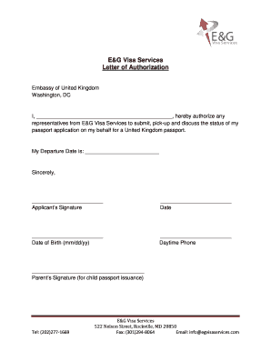 UK Passport Application Authorization Letter