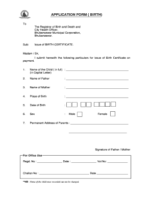 Birth Certificate Application Form