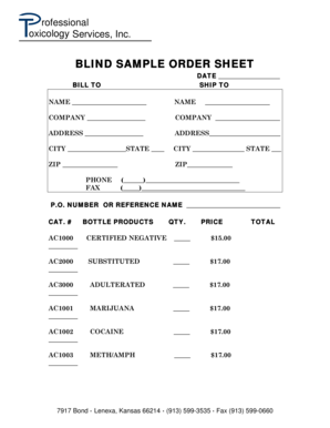 Toxicology Sample Order Form
