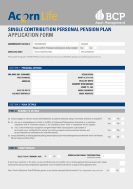 Single Contribution Personal Pension Plan Application Form