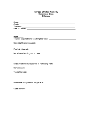 Elementary Class Syllabus