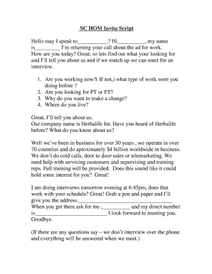 Herbalife Job Interview Invitation Script