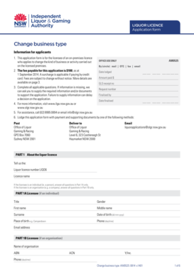 Liquor Licence Change Business Type Application