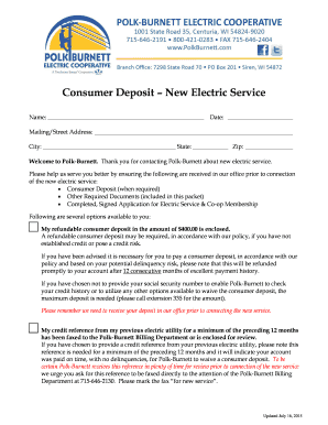 Consumer Deposit Application for New Electric Service