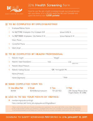 2016 Health Screening Form