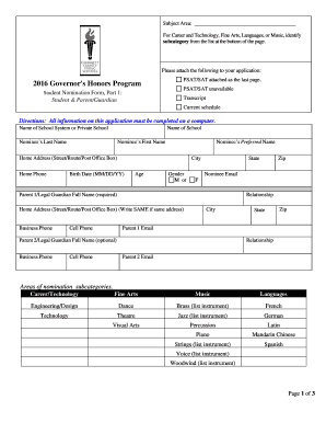 2016 Governor's Honors Program Application
