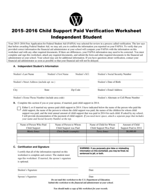 2015–2016 Child Support Paid Verification Worksheet
