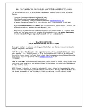 2016 Philadelphia Flower Show Entry Forms