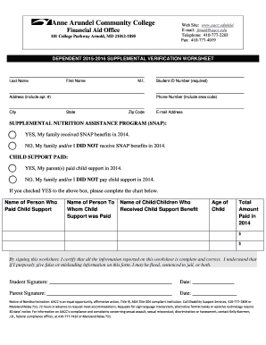 2015-2016 Supplemental Verification Worksheet