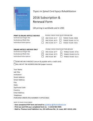 2016 Subscription Renewal Form