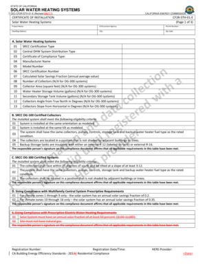 California Solar Water Heating Certificate of Installation