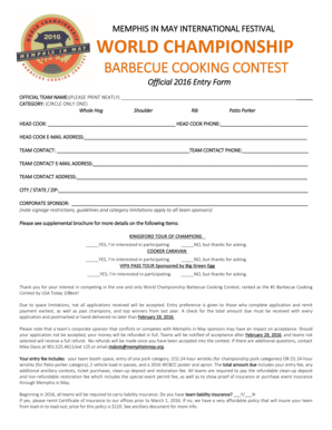 Memphis in May BBQ Cooking Contest Entry Form