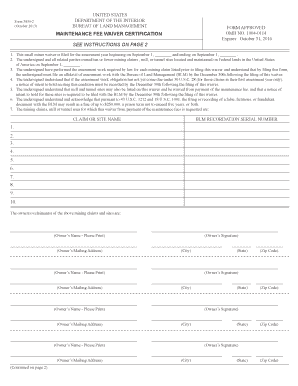 US Small Miner Maintenance Fee Waiver Form