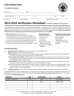 2015-2016 Verification Worksheet - Federal Student Aid Programs