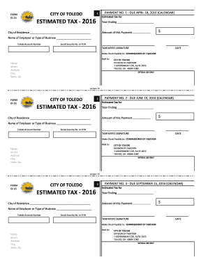 City of Toledo Estimated Tax Form DI-16