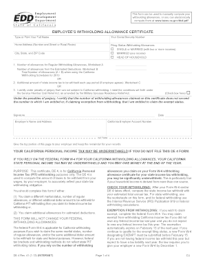 California DE 4 Withholding Allowance Certificate