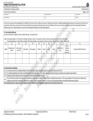 California Fenestration Installation Certificate