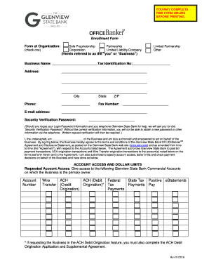 Glenview State Bank OFFICEBankerSM Enrollment Form
