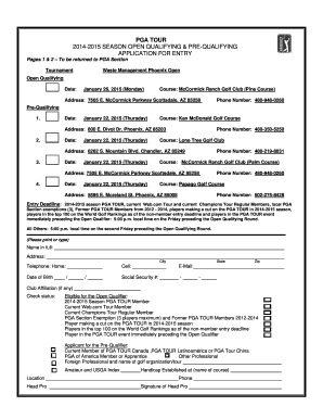 PGA Tour Open Qualifying Application