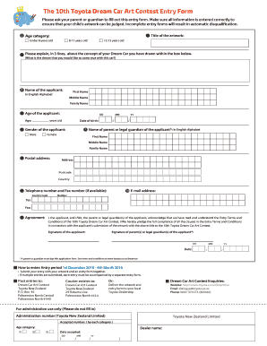 10th Toyota Dream Car Art Contest Entry Form