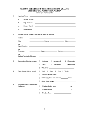 Arizona Open Burning Permit Application