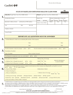 Maryland Employee Health Claim Form