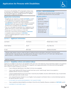California Persons with Disabilities TAP Card Application
