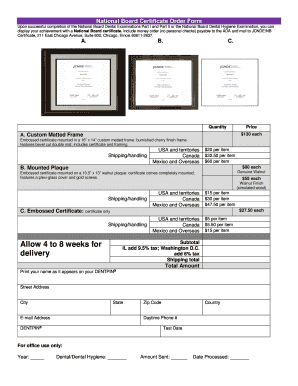 National Board Dental Certificate Order Form
