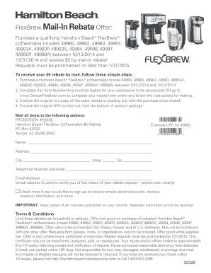 Hamilton Beach FlexBrew Coffeemaker Mail-In Rebate Form