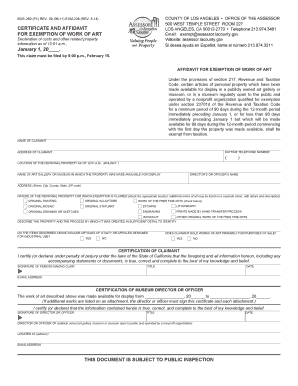 California Art Exemption Affidavit