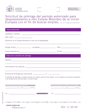 Solicitud de prórroga del período autorizado para desplazamiento a otro Estado Miembro de la Unión Europea con el fin de buscar empleo