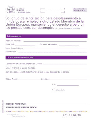 Solicitud de autorización para desplazamiento a fin de buscar empleo a otro Estado Miembro de la Unión Europea