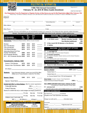 115th TOA Annual Convention Registration Form