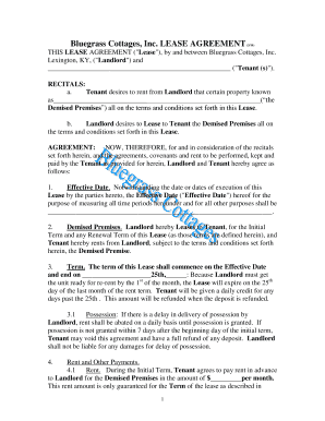 Bluegrass Cottages Lease Agreement