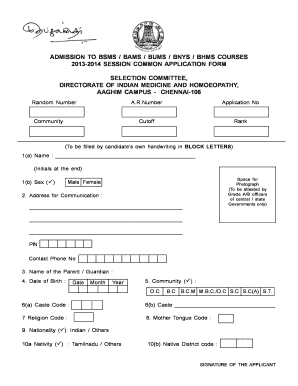 Admission Application Form for BSMS/BAMS/BUMS/BNYS/BHMS Courses