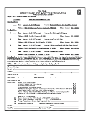 PGA Tour Open Qualifying Application