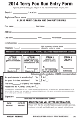 Terry Fox Run Entry Form