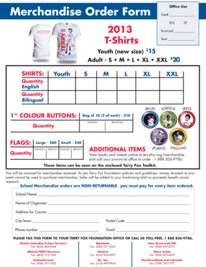 Terry Fox Foundation Merchandise Order Form