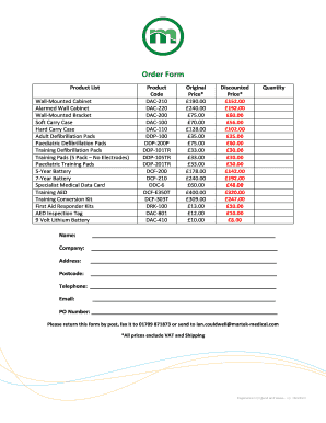Order Form for Medical Equipment