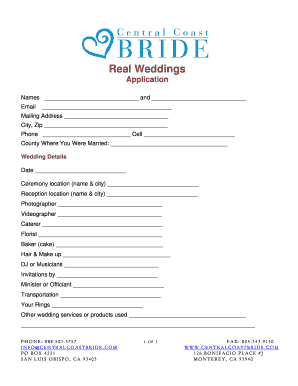 Real Weddings Application Form