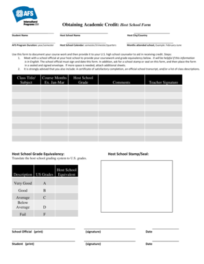 Academic Credit Host School Form