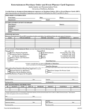 University of California Entertainment Expense Form