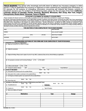 Physician's Statement for Disability Insurance Claim