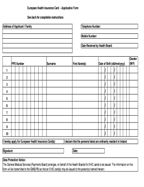 European Health Insurance Card Application Form