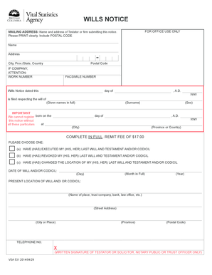 Wills Notice Registration Form