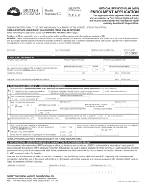 BC Medical Services Plan Enrolment Application