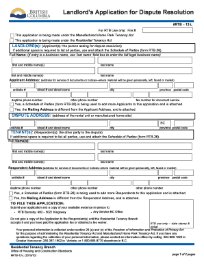 Landlord's Application for Dispute Resolution