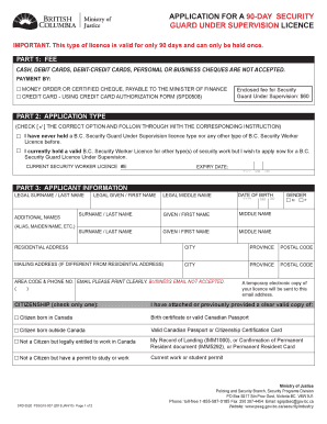 BC Security Guard Under Supervision Licence Application